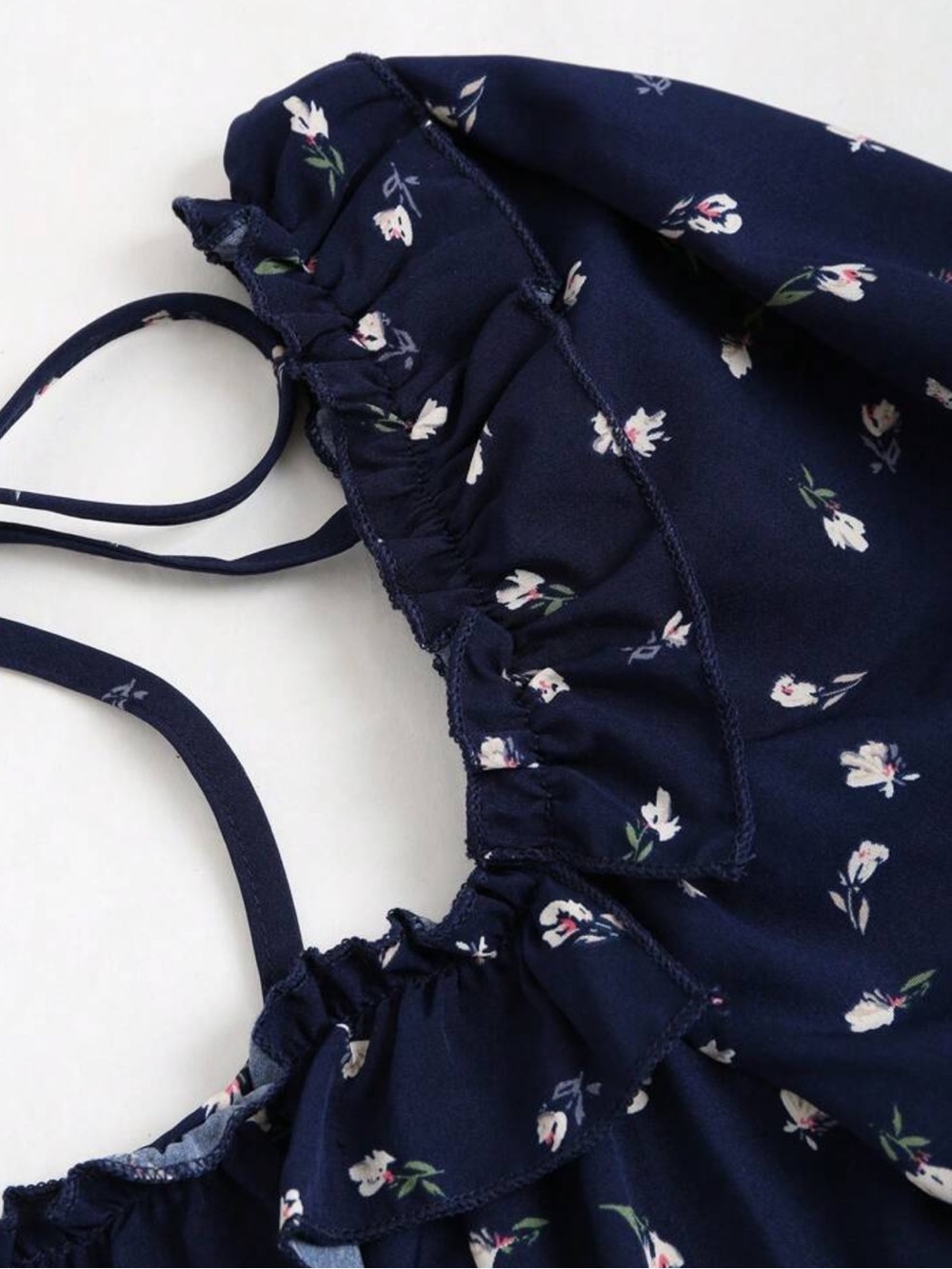 Navy Floral Puff-Sleeve Midi Dress - Picture 5 of 5